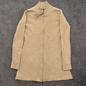 raffi cashmere women's full zip cardigan sweater beige size small mock neck